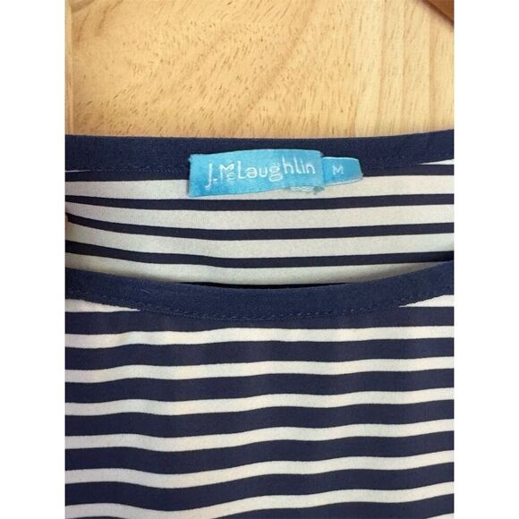 J. McLaughlin Women's Striped Blouse Size M Navy/White 3/4 Sleeve Casual - Picture 2 of 4